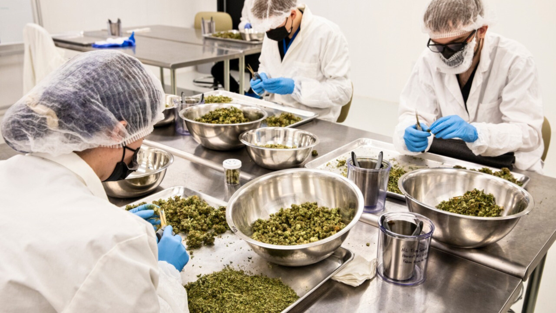 Workers harvesting cannabis
